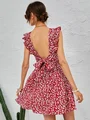 Vestido floral de espalda abierta con lazo fruncido