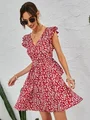 Vestido floral de espalda abierta con lazo fruncido