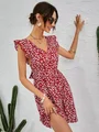Vestido floral de espalda abierta con lazo fruncido